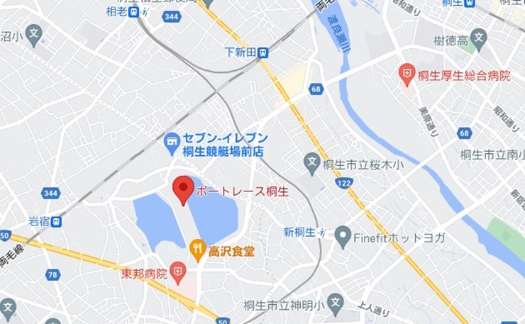 桐生競艇場のアクセスマップ
